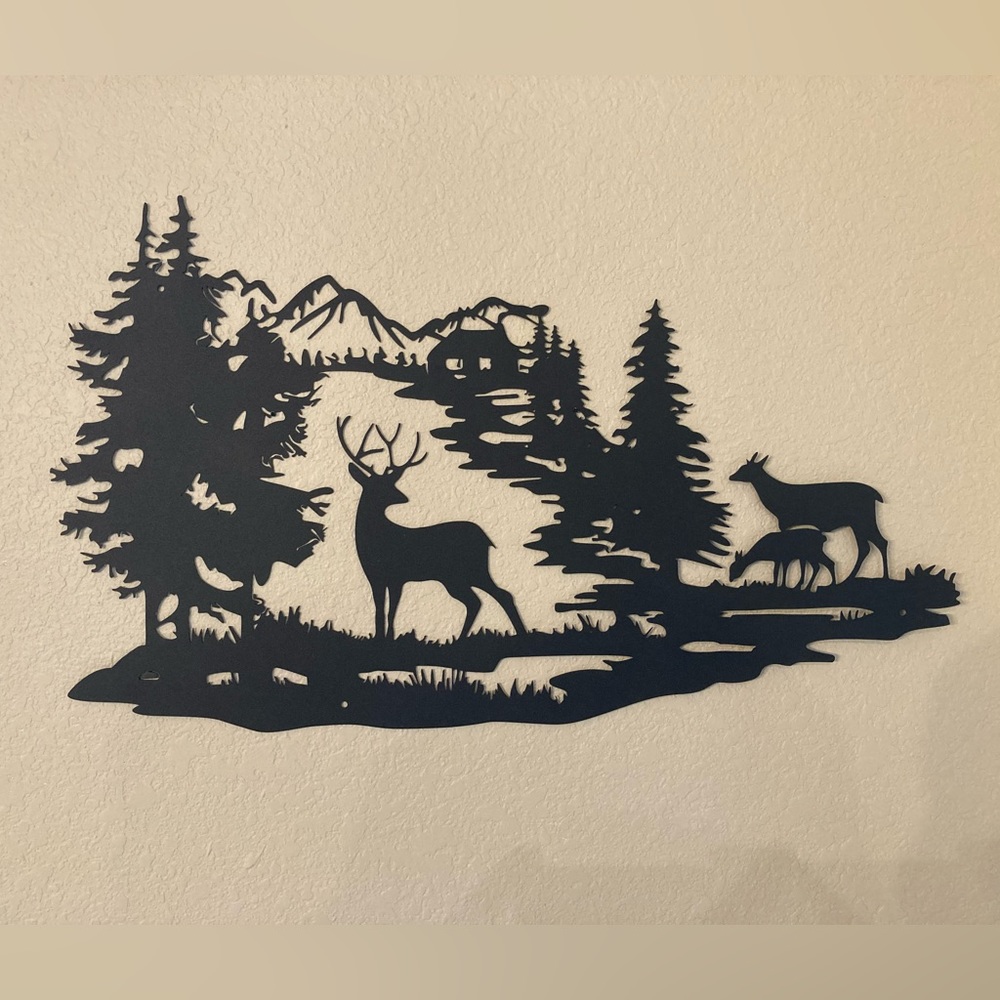 Black Metal Deer & Hill Scene Wall Art Decor